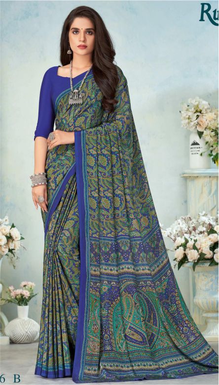 Saree Sari Luxury Premium American Crape Georgette Design - 15006 B