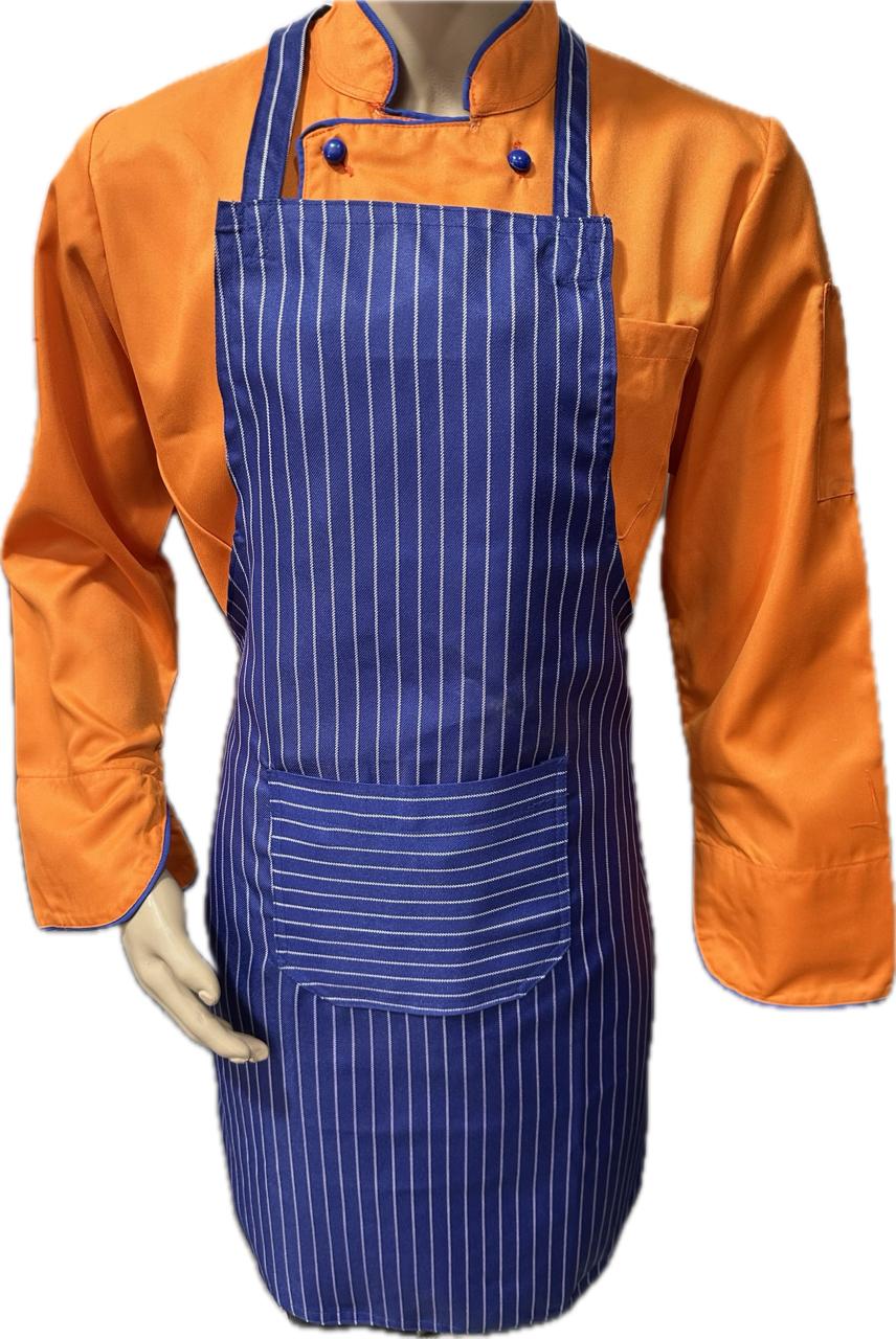 Apron Bib Stripe Blue & Fawn Moq 6