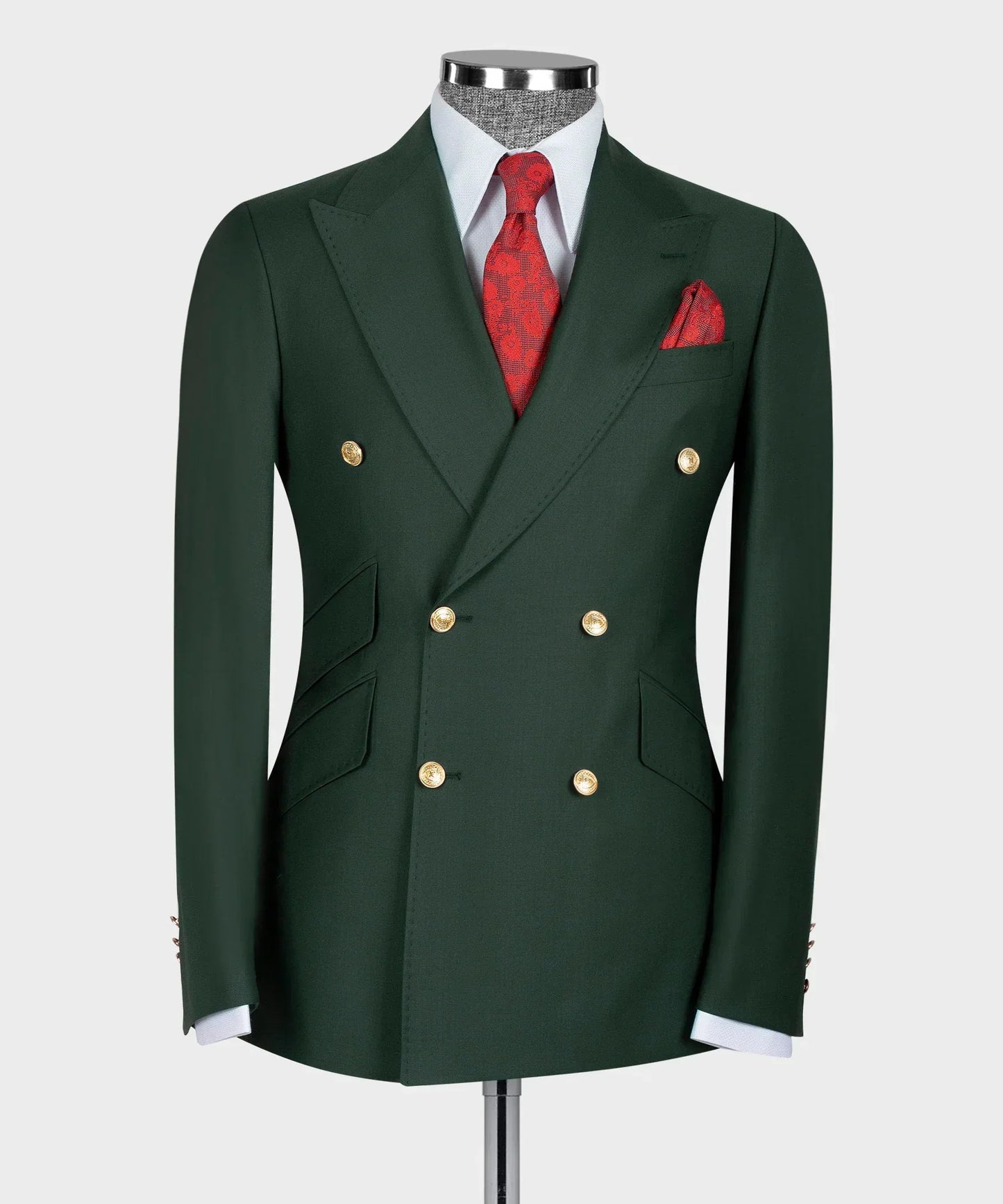 Blazer Bottle Green Twill Weave Two Button Double Breasted Blazer