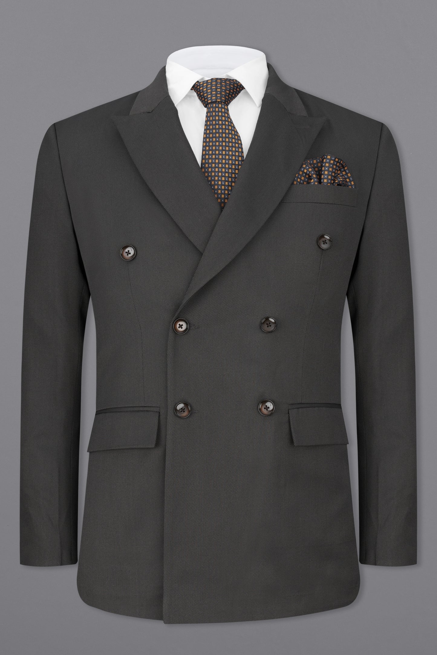 Blazer Worsted Grey Twill Weave Two Button Double Breasted Blazer