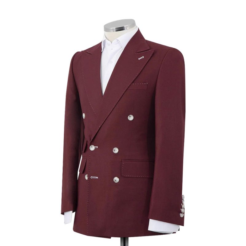 Blazer Burgundy Twill Weave Two Button Double Breasted Blazer