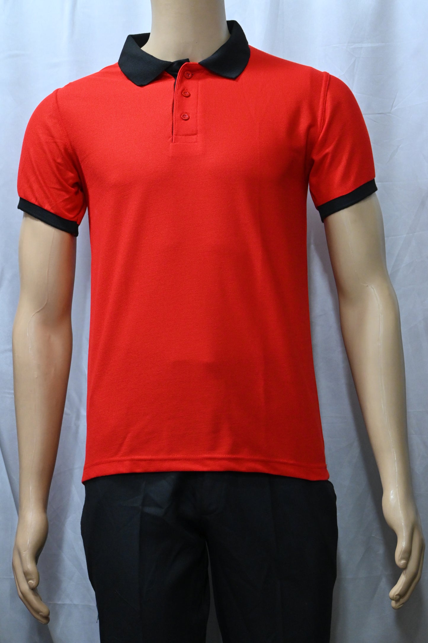 Red T-Shirt with Contrast Black Collar & Sleeve Rib – 220 GSM Code TST-07 Rs 175