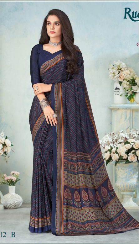 Saree Sari Luxury  Premium American Crape Georgette Design - 15002 B