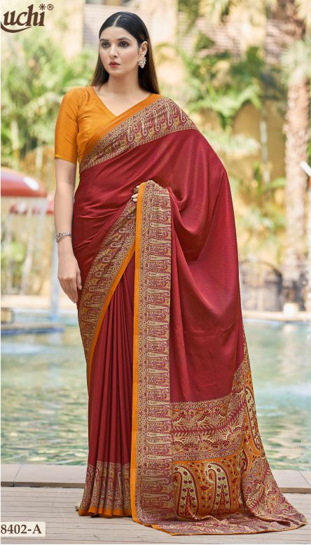 Saree Sari Luxury  Premium American Crape Georgette Design - 28402 A