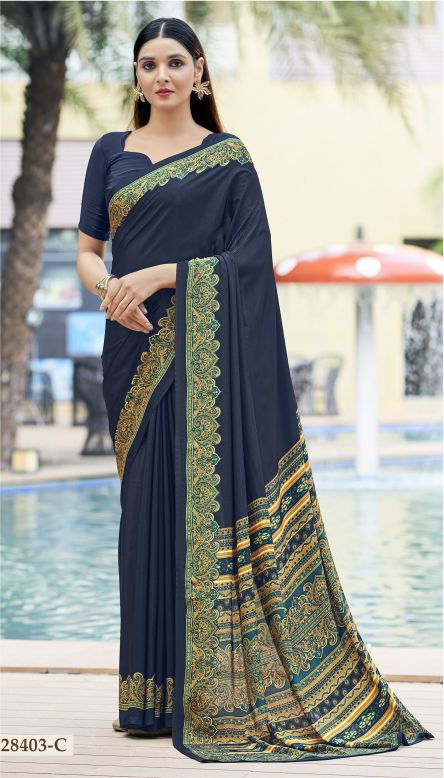 Saree Sari Luxury  Premium American Crape Georgette Design - 28402 C