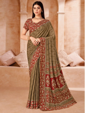 Saree Sari Luxury  Premium American Crape Georgette Design - 41001-D