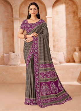 Saree Sari Luxury  Premium American Crape Georgette Design - 41002-A