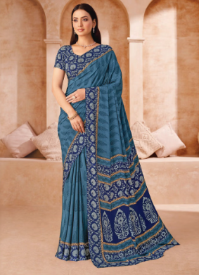 Saree Sari Luxury  Premium American Crape Georgette Design - 41002-C
