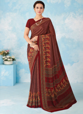 Saree Sari Luxury  Premium American Crape Georgette Design - 43103-A