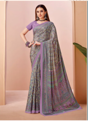 Saree Sari Luxury  Premium American Crape Georgette Design - 42502-A