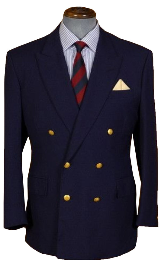 Blazer Navy Blue Twill Weave Two Button Double Breasted Blazer
